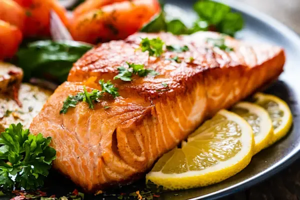 Wild-caught salmon marinated in garlic and Italian herbs
